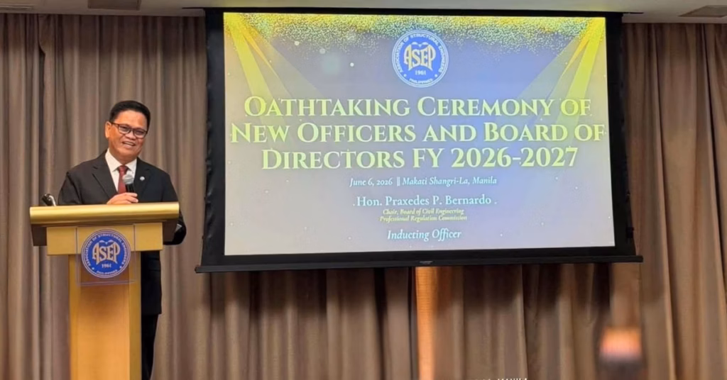 Engr Ademar Pama giving a speech as President of ASEP 2026-2027.